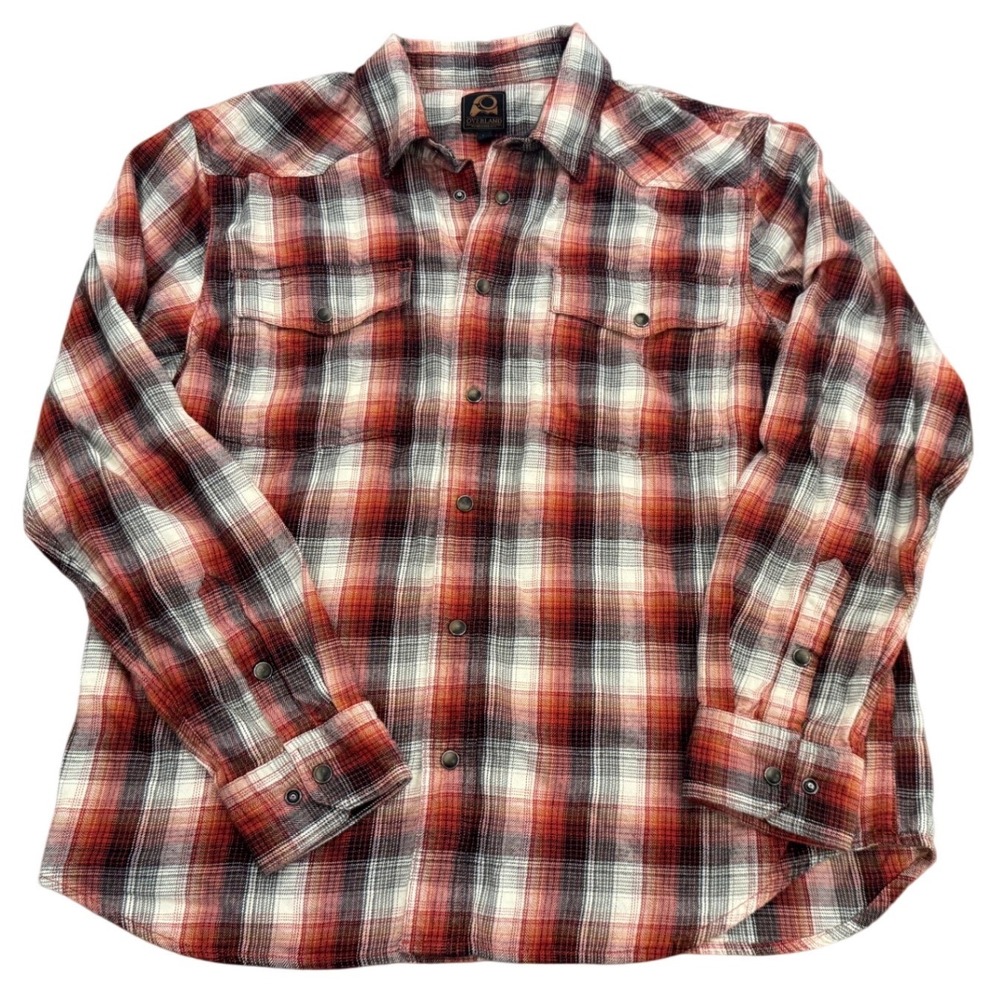 Overland Mens Red Plaid Western Flannel Snap Front Shirt Large L